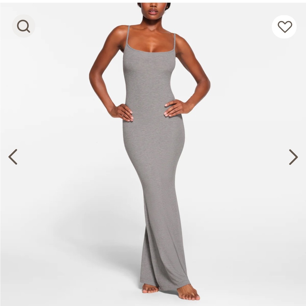 Skims heather grey soft lounge long slip dress
